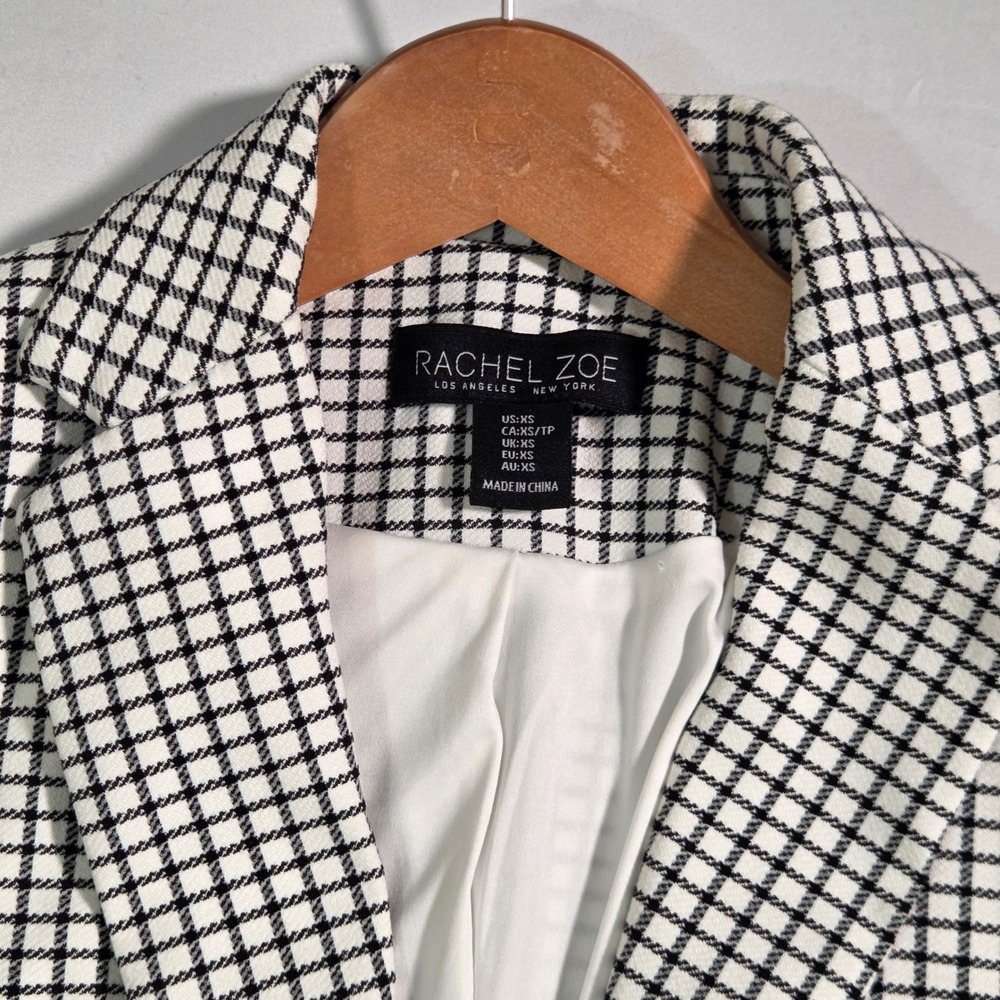 Rachel Zoe Blazer Jacket Womens XS White Black Check Single Breasted Polyester - Picture 2 of 13